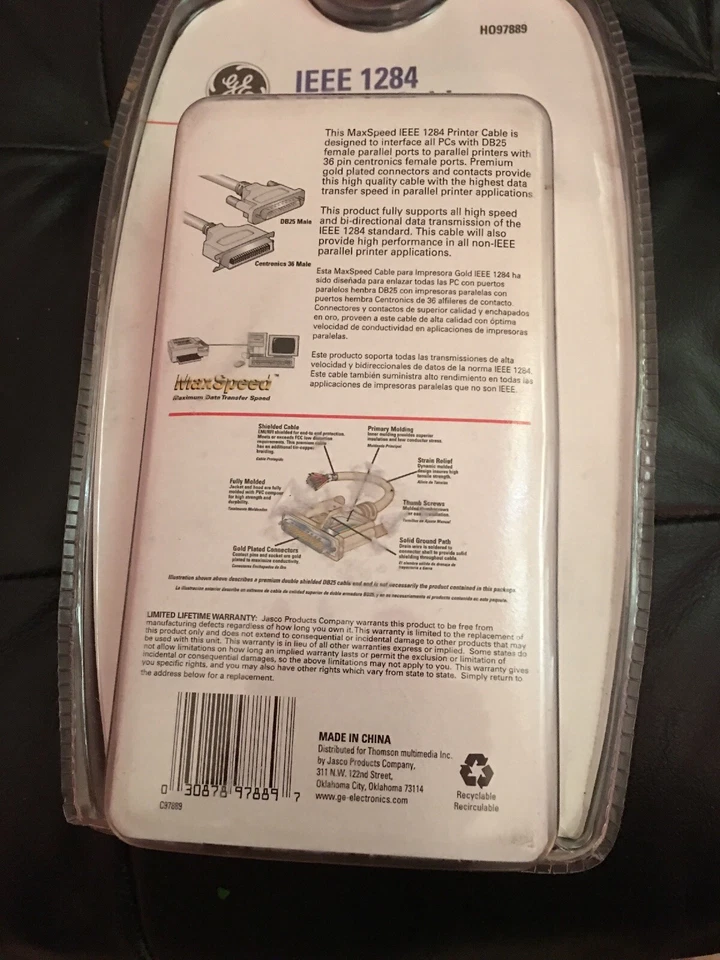 GE IEEE #1284 6ft Gold Plated Connectors Printer Cable PC compatable NIB - Image 2 of 2