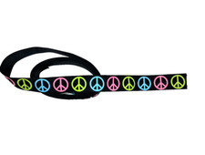 3 yds 7/8" Peace Signs Pink Green Light Blue on Black Grosgrain Ribbon 100 poly