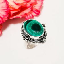 Natural Malachite Gemstone 925 Sterling Silver Ring Oxidize Jewelry Gift.