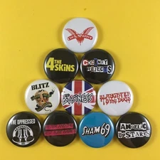 Oi Punk 1" Button Pin Lot The Business Cock Sparrer Blitz Sham 69 Cockney Reject