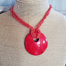 African- Maasai Beaded Choker with Dyed Horn Pendant- Red- Kenya- New al