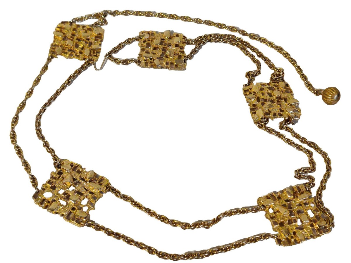 Vintage Modernist Brutalist Chain Belt Necklace Signed 