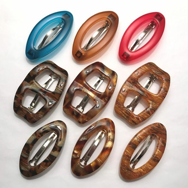 Women's French Barrette Oval Rounded Buckle Patterned Hair Clip Made in