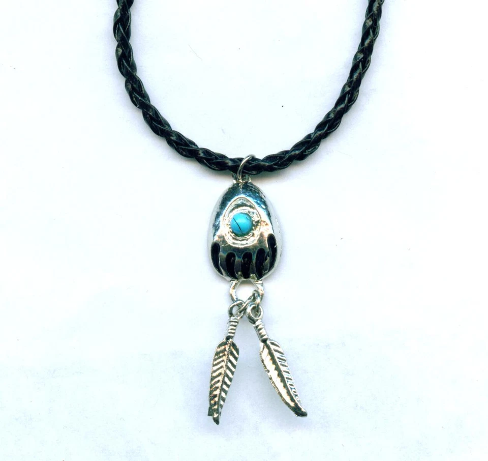 Halskette Necklace Bearclaw Feder Indianer Western Indianerschmuck x - Bild 1 von 1