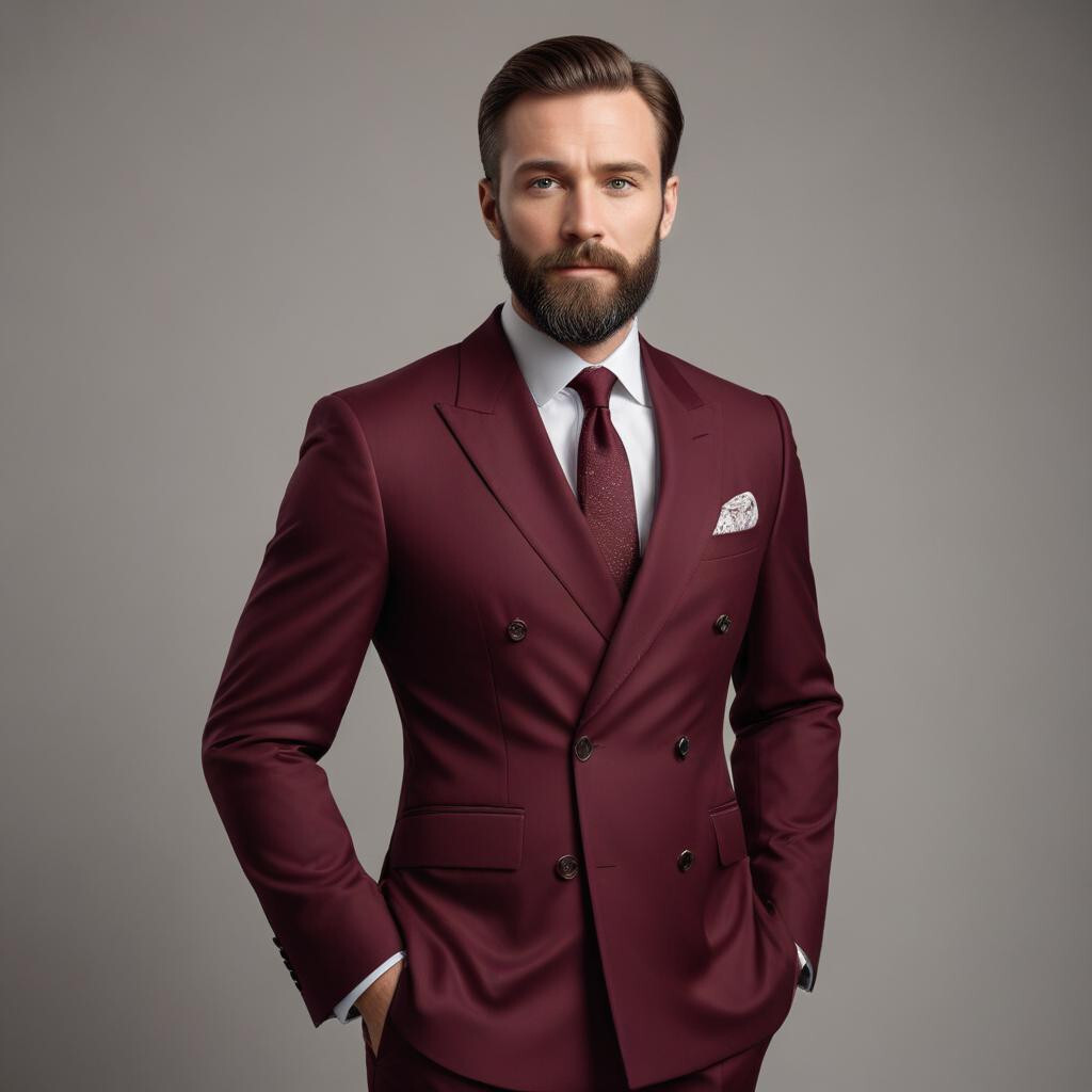 Men's Double Breasted Suit Burgundy Piece Suit Slim fit Office