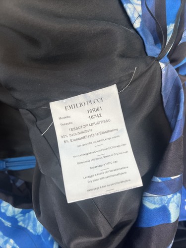 EMILIO PUCCI Blue & Black Abstract-Print One Shoulder Mini Dress Size 4 - Picture 9 of 11