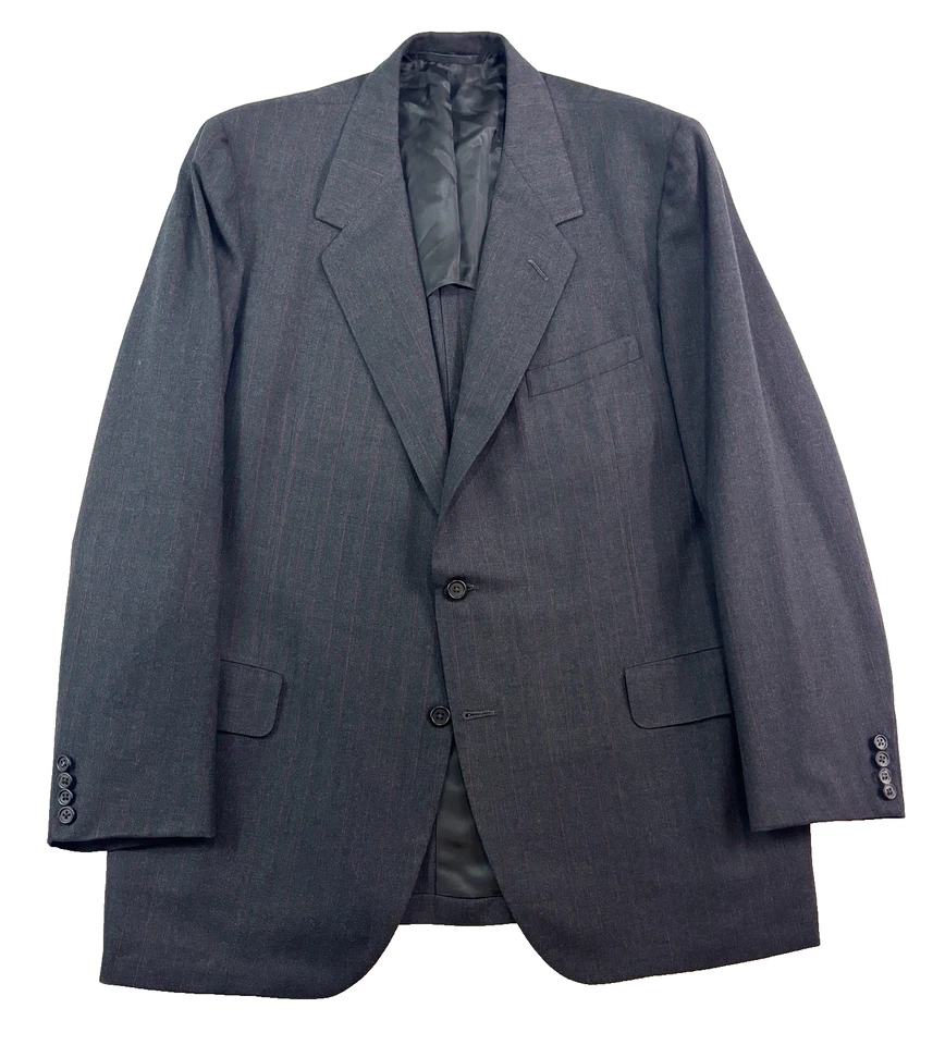 vtg Oxxford Clothes 46T 46L 40x32 2pc Pant Suit dark charcoal red pinstripe - Image 2 of 4