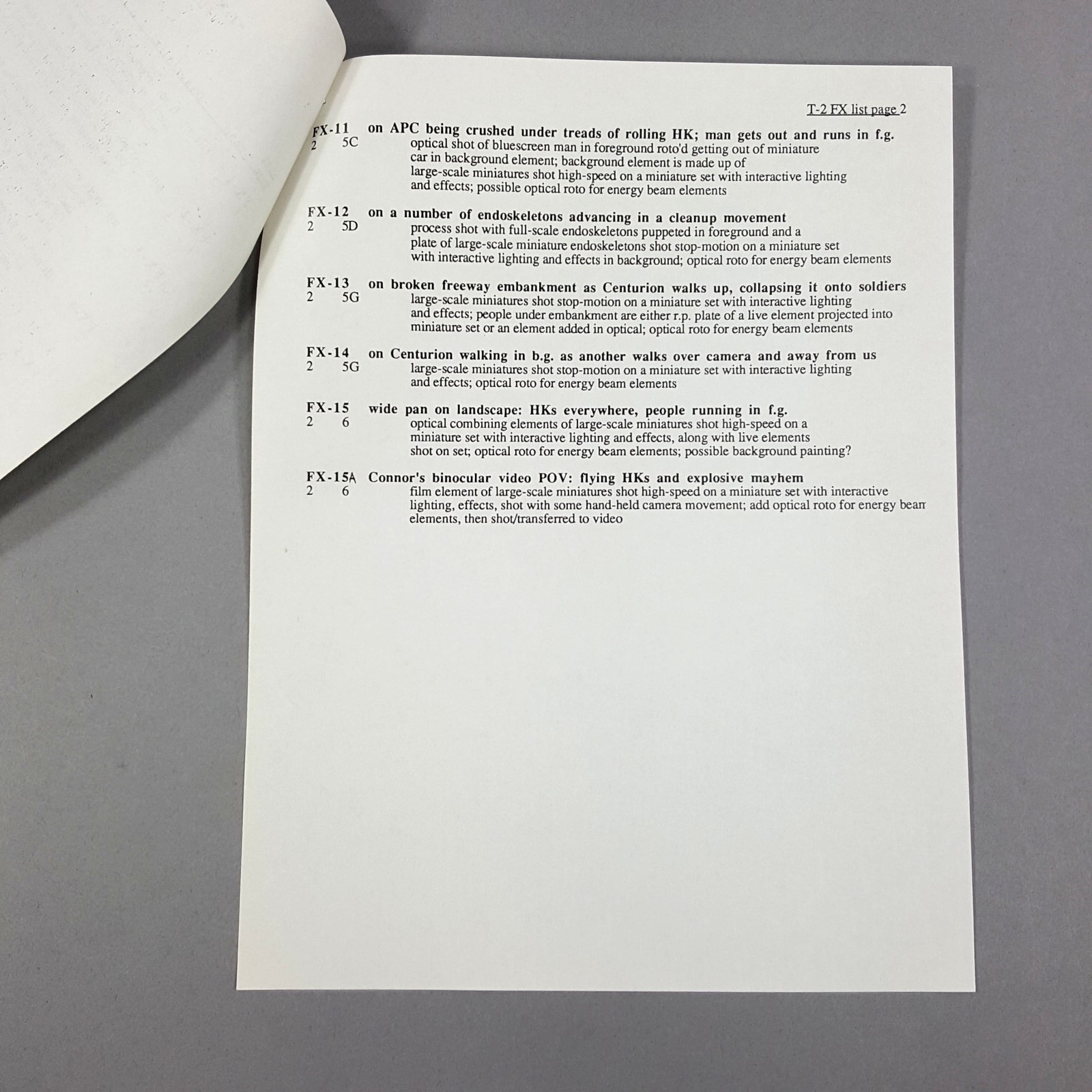 Image 6 of Terminator 2 - Production Used Future War Effects List from Lightstorm Office