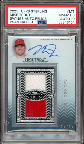 2021 Topps Sterling Mike Trout Patch Auto Swings Auto Relics /15 Angels PSA 8