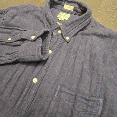 J. Crew Slim Fit Navy Blue Double Gauze Cotton Button Down Shirt Mens Large L