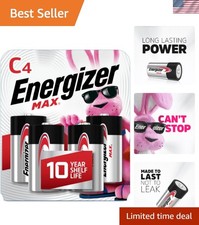 4-Pack MAX C Alkaline Batteries: 10- Longevity, Leak-Proof Reliability
