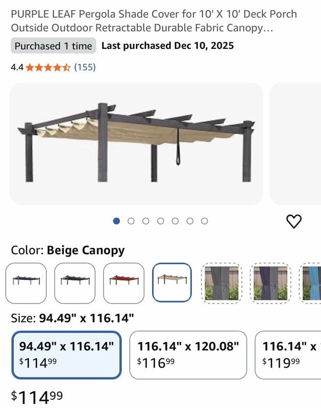 PURPLE LEAF  Outdoor Pergola Canopy 10 X 10 Cover - Beige COVER ONLY BRAND NEW