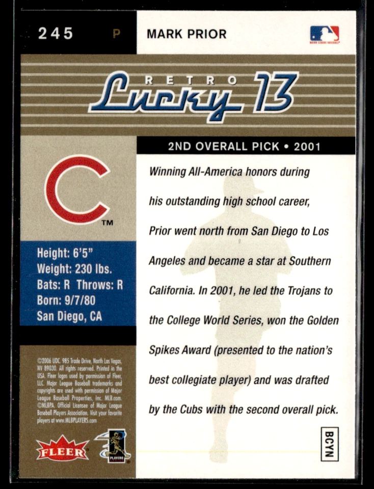 2006 Fleer Ultra - Mark Prior #245 Lucky 13 - Image 2 of 2