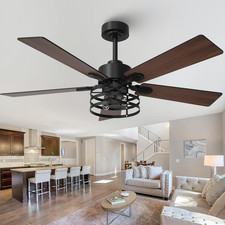 52" Farmhouse Ceiling Fan with Lights Remote, Quiet 6-Speed Motor for Home