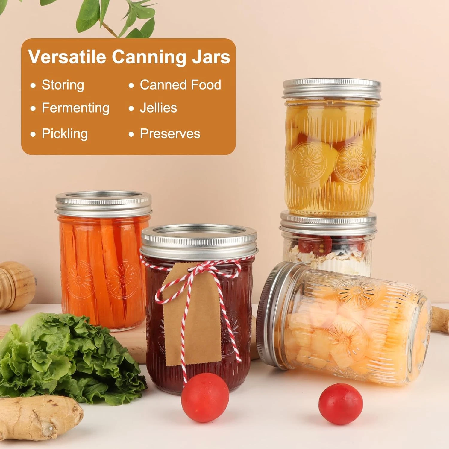 Wide Mouth Mason Jars 16 Oz Lids 6 Pack Canning Jars Airtight Lids Bands Glass