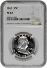 1963 50C Proof Silver Franklin Half Dollar NGC Graded PF 67 with Light Cameo