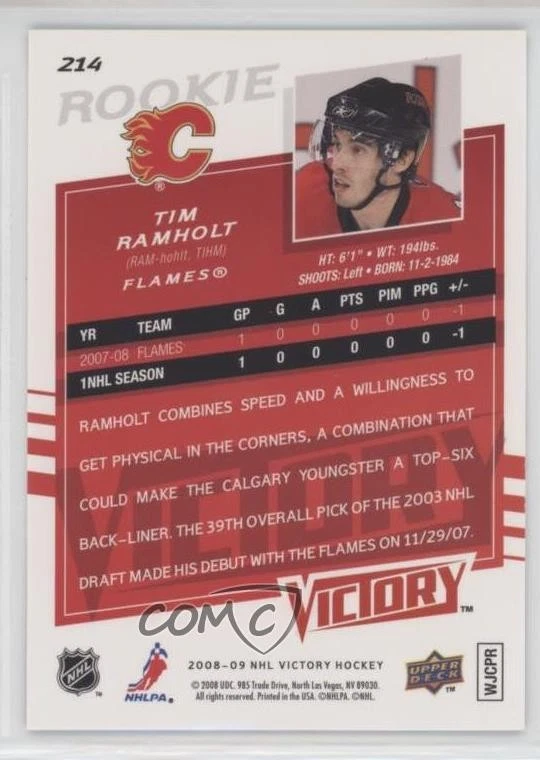 2008-09 Upper Deck Victory Rookie Gold Tim Ramholt #214 Rookie RC - Image 2 of 2