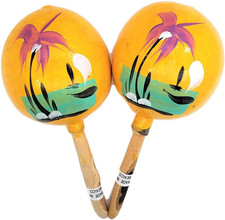 8" Hand Made Genuine Mexican Real Wooden Maracas Pack of 2  Yellow 