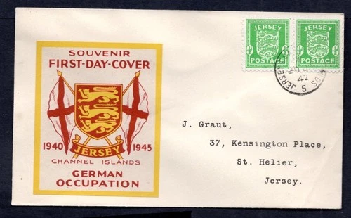 Jersey - 1942 WW2 Occupation First Day Cover - Post War Cinderella Label