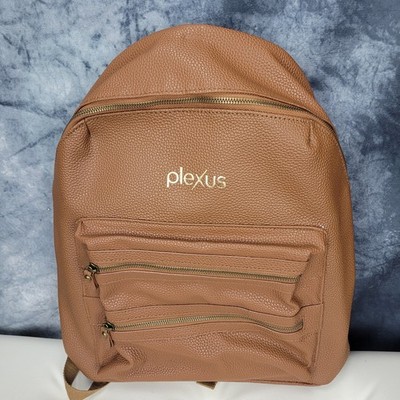 Plexus Backpack Laptop Brown Pebbled Faux Leather Multi-Pocket Travel Bag