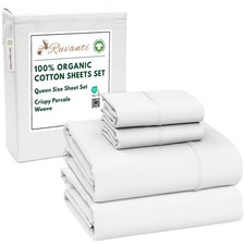 RUVANTI 100 Organic Cotton Sheets Queen Size, Percale Queen, Bit of Blue