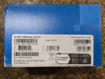 Intel Core i5-12400 Processor (4.4 GHz, 6 Cores, LGA 1700) Box