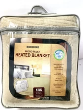 Biddeford Electric Heated Micro Plush King Sz 100"x 90" Blanket Tan Auto Shutoff