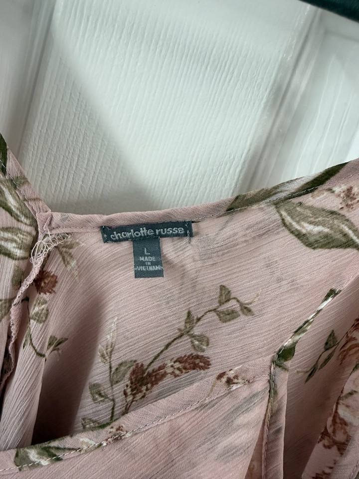 Charlotte Russe Women's Pink Floral Ruffle Chiffon Camisole Tank Top L ...