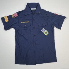 Boy Scouts of America BSA Youth X2 Shirts Blue M Sewn Patches Pin Short Sleeve