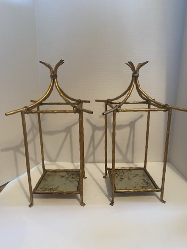 Pair Of Faux Bamboo Gilt Pagodas- Display Shelves - Picture 4 of 5