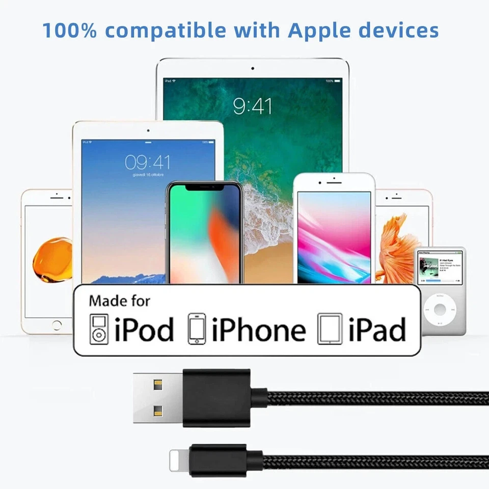 For iPhone USB Fast Charger Cable Braided 1M 2M 3M Lead 14 13 12 11 8 XR Pro Max - Image 4 of 4