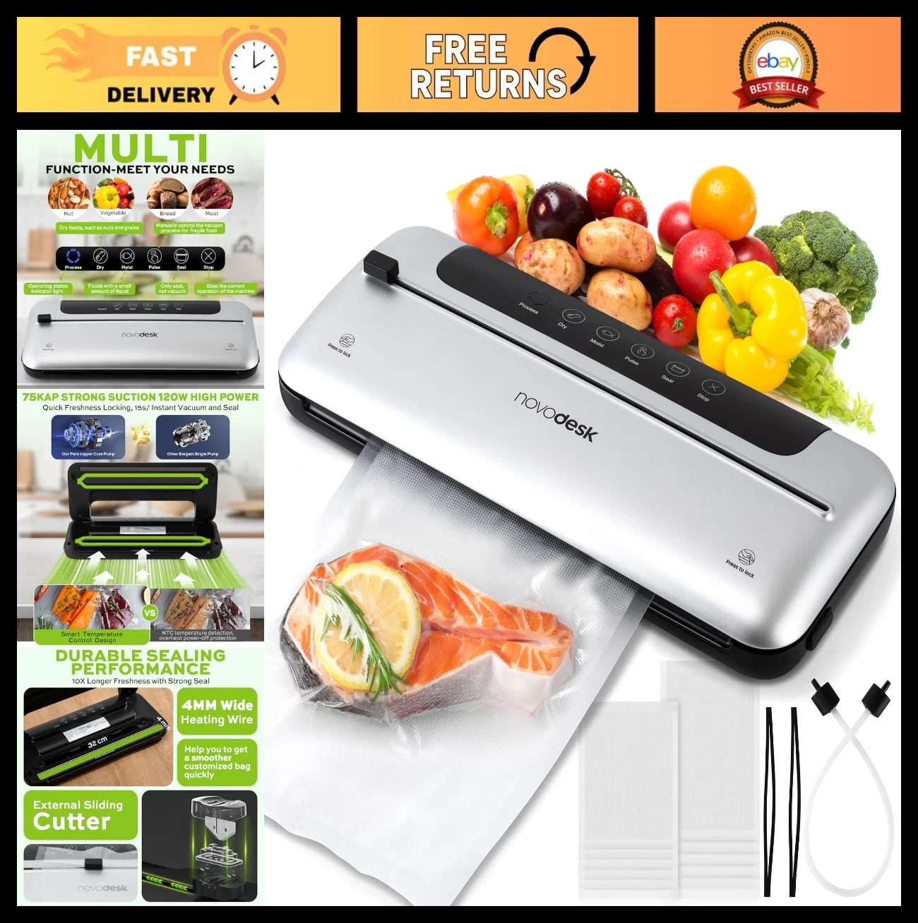 6-in-1 Automatic Vacuum Sealer Machine | Digital Food Saver w/ Pulse Function &