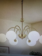 Mid-Century Modern Gold Globe Chandelier  6-Light Milk Glass Ceiling Fixturesbr