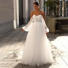 Elegant Lace Wedding Dresses Sweetheart Puff Sleeves Backless Long Bride Gowns
