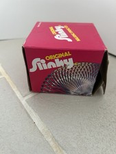   Vintage Original Metal Slinky Toy in Pink Box 1940s Classic Spring Walking Toy
