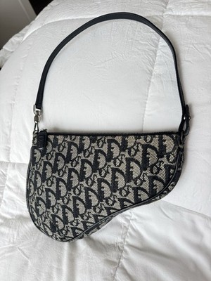 Vintage 2002 Dior Saddle Pochette Shoulder Bag Black/Beige
