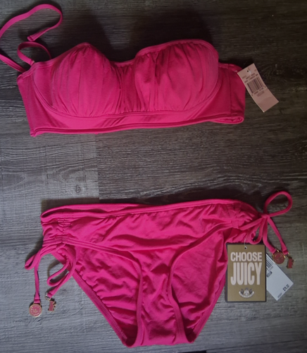 🌞 JUICY COUTURE Strapless Bikini Swimsuit Medium SWEET GRENADINE $170. NEW - Picture 7 of 10