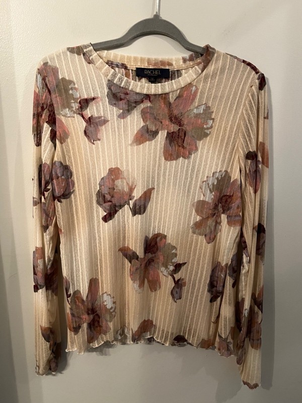 Rachel Roy Womens Floral Knit Long Sleeve Textured Blouse Top Lined Front XL