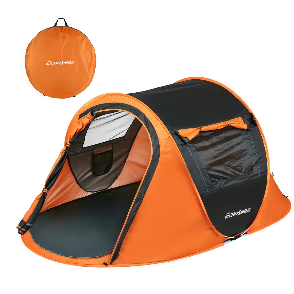 2 Person Pop Up Tent - Black/Orange Camping Tent, Windproof & Weather Resistant
