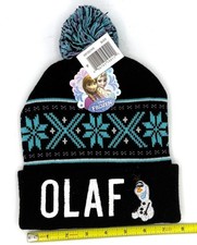 DISNEY FROZEN OLAF BLACK YOUTH KIDS CUFF KNIT HAT WITH POM SET FREE SHIP