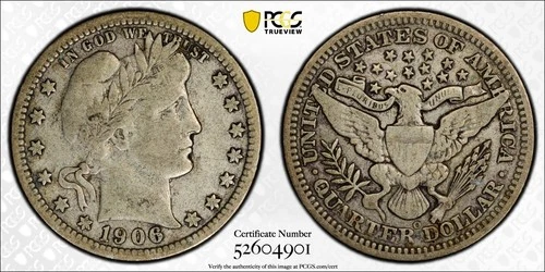 1906 O Barber Quarter  PCGS F 15 Sharp Original Better Date w/ Choice Eye Appeal