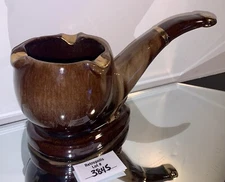 Drip Glaze Ceramic Brown Gold Trim Pipe Ashtray Vintage