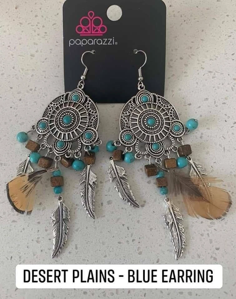 Paparazzi Desert Plains Blue Crackle Stone Silver Feather Oct 20