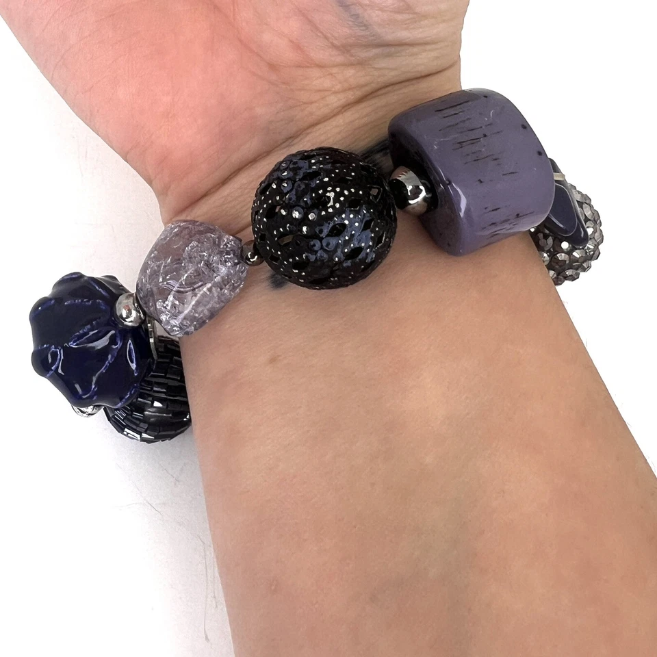 Pulsera elástica de colección púrpura lavanda con cuentas de vidrio 9" bohemia Otreska gruesa Foto 2 de 4