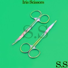 Set of 2 MULTI TITANIUM RAINBOW COLOR Iris Micro Scissors 4.5" Straight  Curved