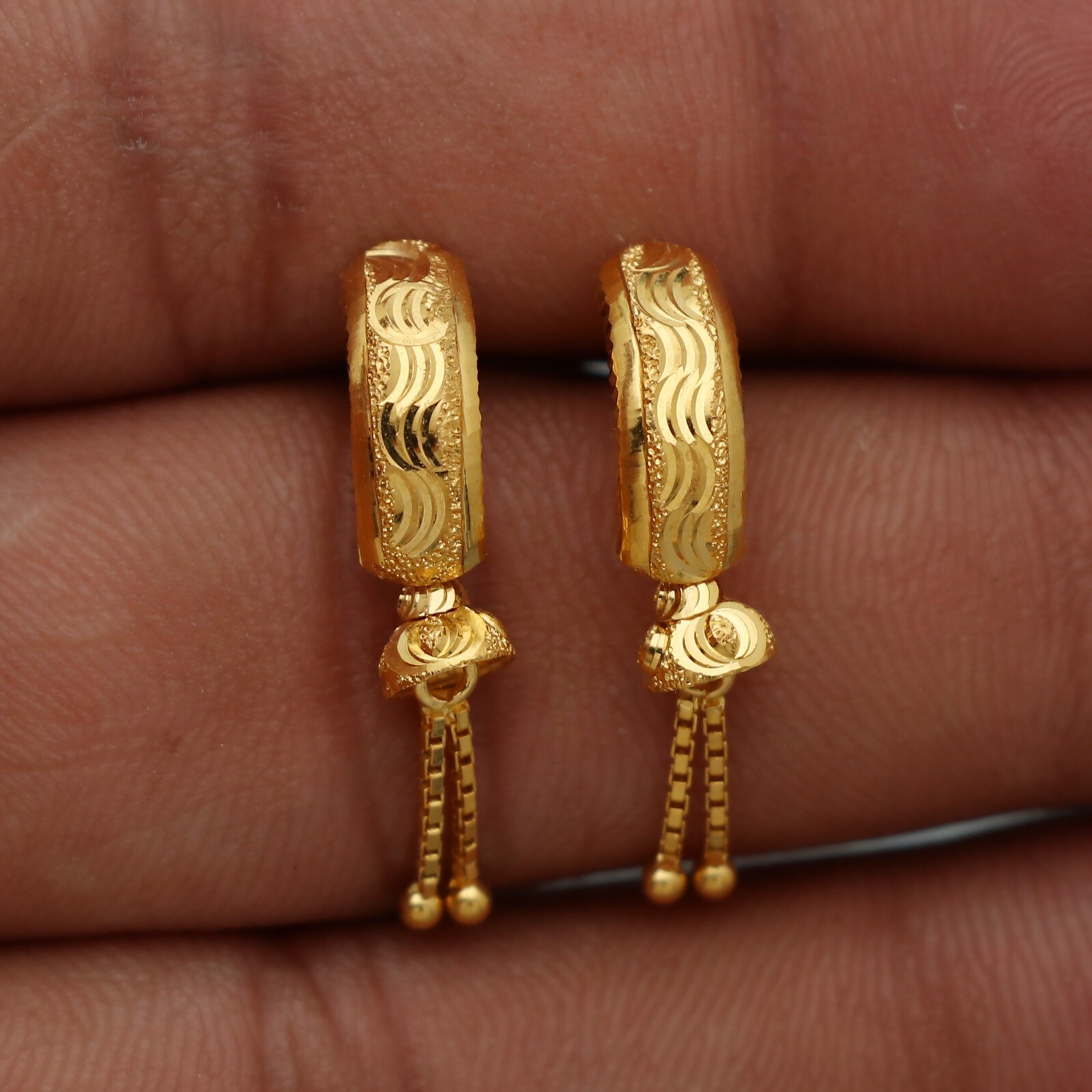 22K Yellow Gold Minakari Stud Earring Indian Tops Jhumka Small Gift Use  K3125