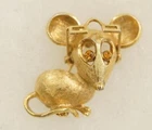 Vintage Costume Jewelry AVON Gold Tone Metal Mouse Wearing Glasses Brooch Pin