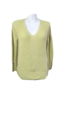 Rachel Zoe Womens Ribbed Green V Chartreuse Pullover Sweater Size Small Y2K