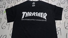Small Thrasher Skateboarding Magazine Lightly Cracked Navy Blue Color Shirt