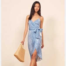 Reformation Court linen tie dye wrap dress Sz S